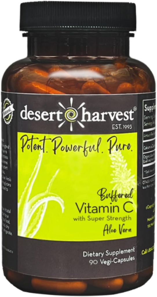 Desert Harvest puhverdatud C-vitamiini lisand koos Aloe Veraga imendumiseks - antioksüdantide tugi, immuunsuse tugi, IC tugi - 90 kapslit