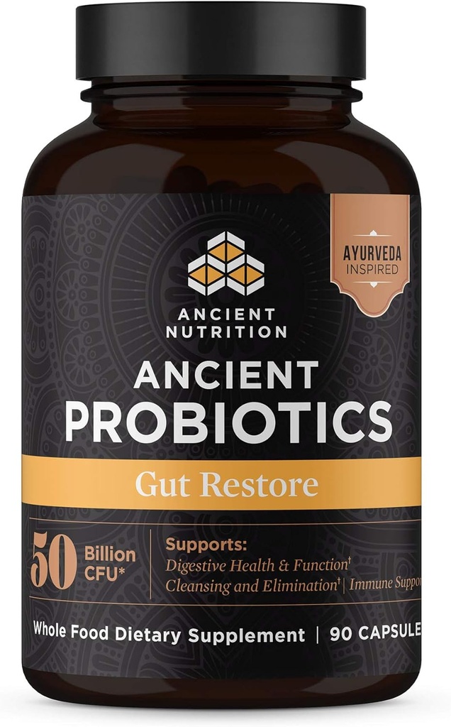 Ancient Nutrition Probiootikumid, Gut Restore 90ct Ingveri ja lambaläätsedega, Toetab Seedetrakti Funktsioone, Vähendab kõhulahtisust, Kõhukinnisust, Gaasi Ja Puhitus, Superfoods Blend, 50 Miljardit CFUd * / Teenimine