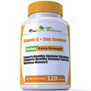 Suured annused Täiendav tugevus 1200 mg C-vitamiini + tsingi kompleks immuunsuse toetamiseks Tervis 120 Kapsel 2 kuu varu Veggie kapsel Mitte-GMO gluteenivaba Vegan