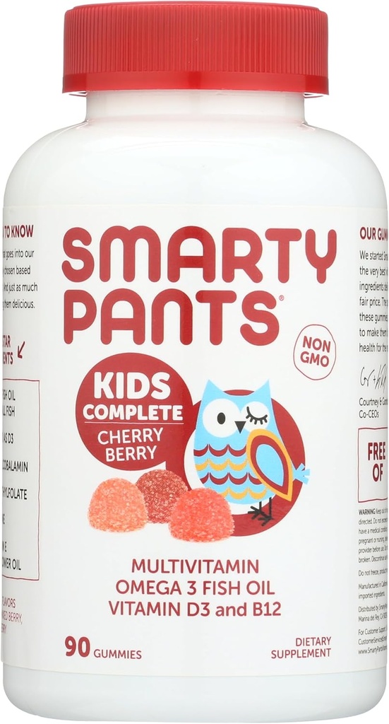 SmartyPants Kids Multivitamiin Gummies: Omega 3 kalaõli (EPA / DHA), D3-vitamiin, C-vitamiin B12, B6, A-vitamiin, K & tsink immuunsuse toetamiseks, viinamarjad, kirss ja marjamaitsed, 90 loend (22 päeva pakkumine)