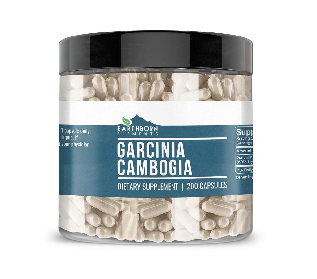 Maapealsed elemendid Garcinia cambogia 200 kapslid, puhas ja lahjendamata, ei lisaaineid