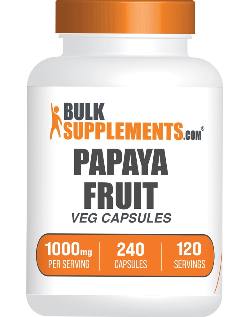 BulkSupplements.com Papaya puuviljaekstrakti kapslid - Carica Papaya, taimsed toidulisandid - gluteenivaba, 1000mg, 2 kapslit serveerimise kohta, 240 loend (pakk 1)