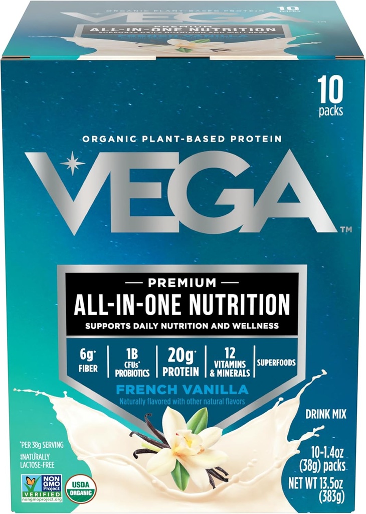 Vega Orgaaniline All-in-One Vegan Valgu Pulber, Prantsuse Vanilla - Superfood Ingredients, Vitamiinid Immunity Support, Keto Friendly, Peaproteiin Naistele Ja Meestele, 13,5 oz (Pakendamine Võib erineda)