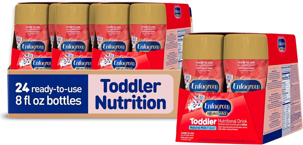 Enfagrow NeuroPro väikelaste toitumisjook, mis on valmistatud tõelisest piimast, aju-ehitus Omega-3 DHA, toitained kasvuks ja immuunsuse toetamiseks, mitte-GMO, kasutusvalmis, 8 fl Oz (24 pudelit)