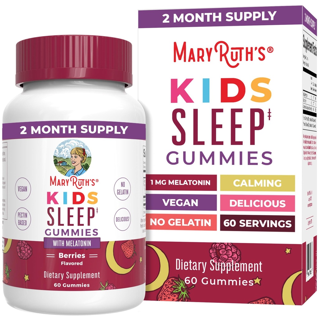 MaryRuth Organics Melatoniin Gummies lastele | 2 kuu pakkumine | Unekummi lastele vanuses 4+ | Melatoniin 1 mg | Lõõgastav ja unetugi | Vegan | Gluteenivaba | 60 loend