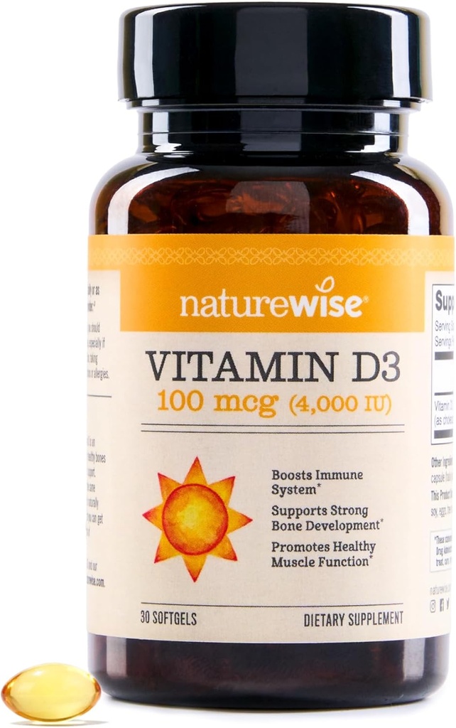 NatureWise Vitamiin D3 4000iu (100 mcg) 30-päevane varustamine immuunsuse toetamiseks, tervisliku lihasfunktsiooni ja luu tervise jaoks - mitte-GMO, gluteenivaba orgaanilises ekstra neitsioliiviõlis, (Mini Softgel), 30 krahv