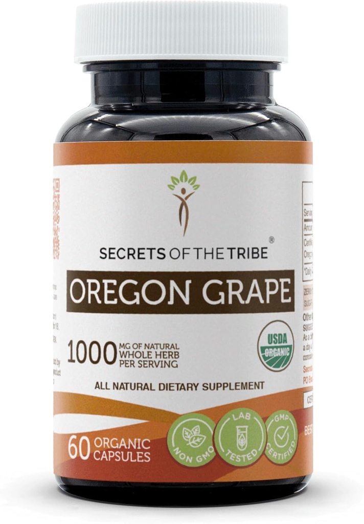 Tribe Oregoni viinamarjade USDA orgaanilised kapslid | sertifitseeritud orgaanilised taimetoitlased kapslid, taimsed toidulisandid | Mahonia aquifolium kuivatatud juur (60 loend)