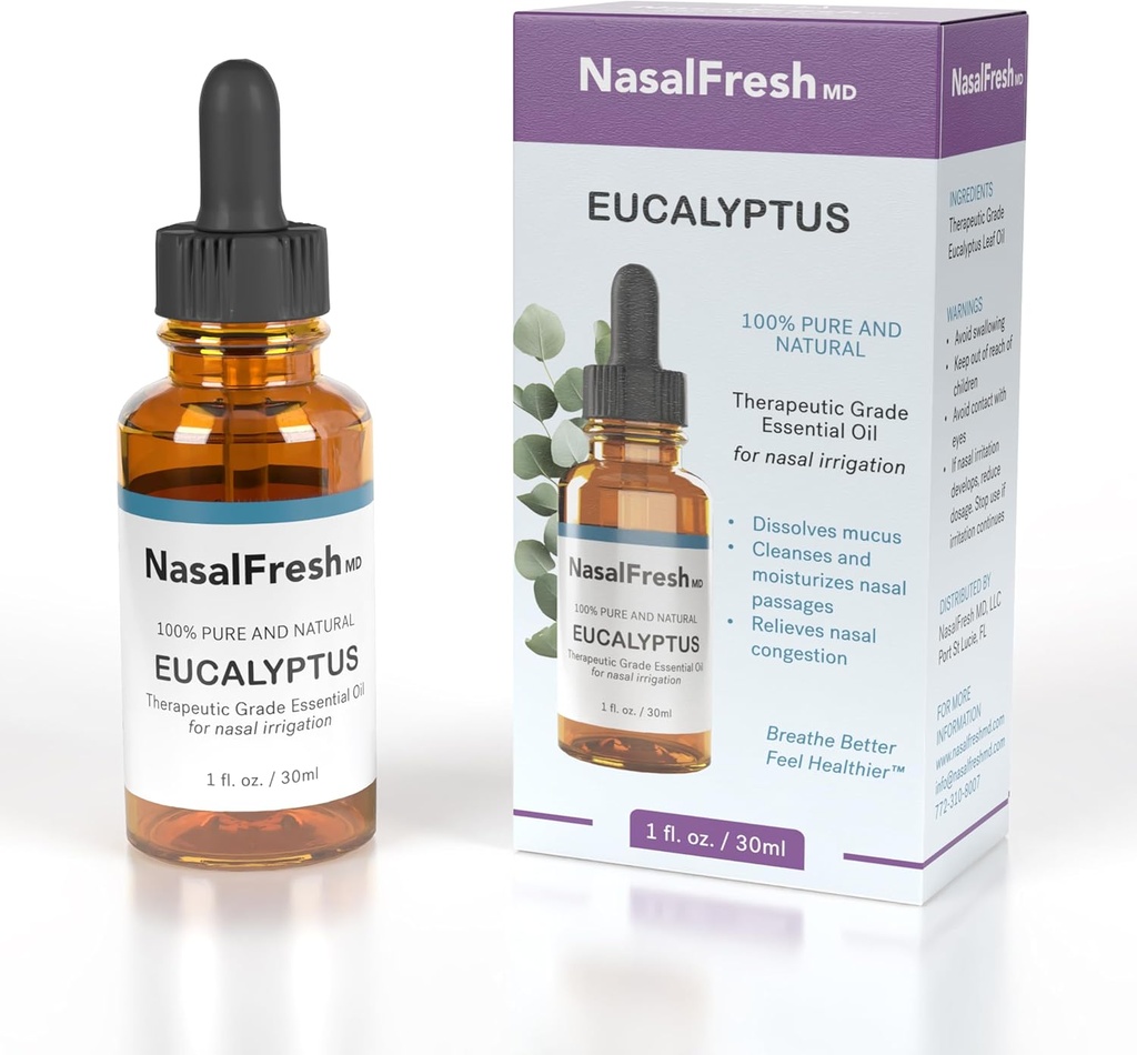 NASALFRESH MD - Eukalüpti eeterlik õli - nina niisutamine - ummikute leevendamine - ninapesu lisand - kõrge klassi eeterlik õli - puhastab ja niisutab nina läbipääsu - 1oz