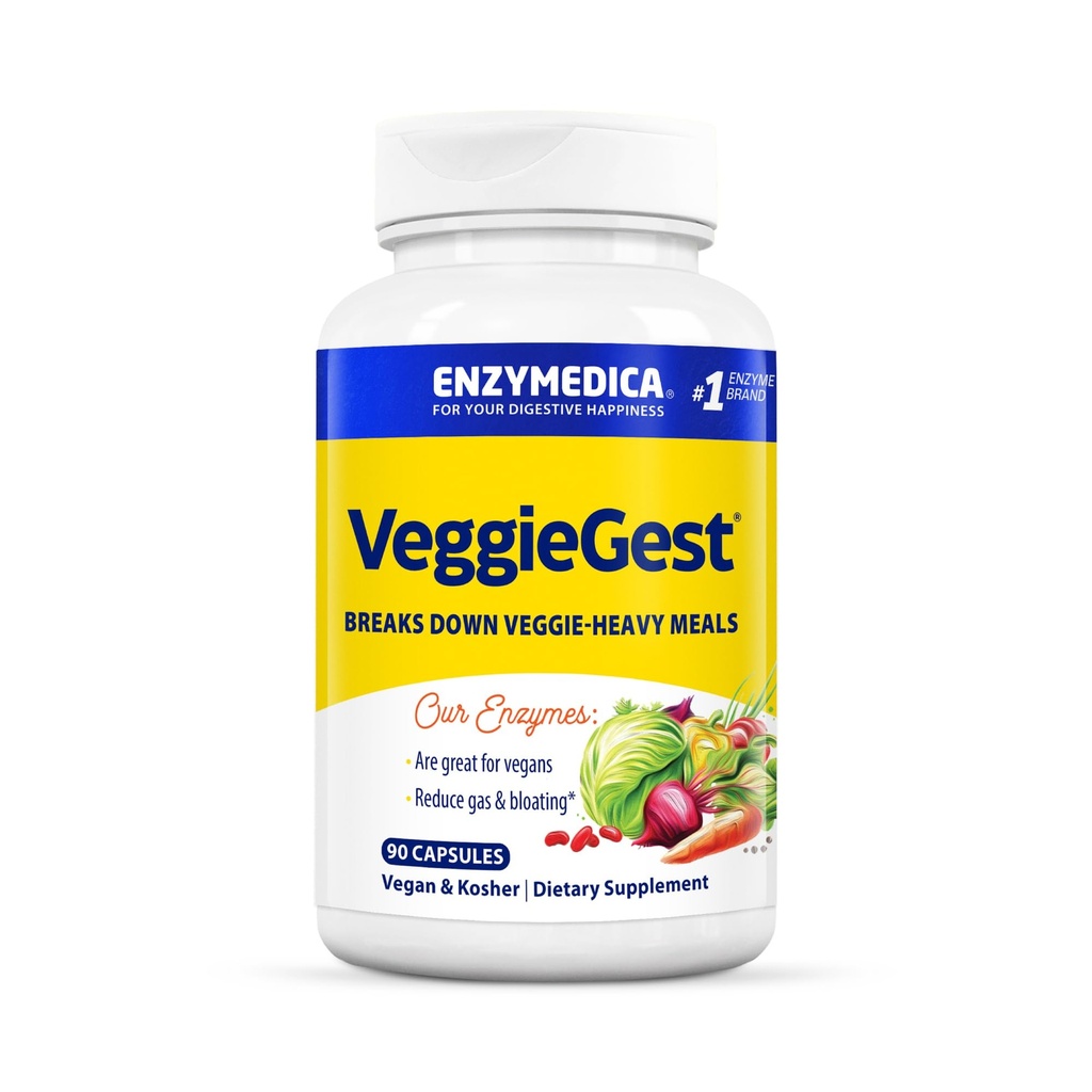 Enzymedica, VeggieGest, Seedeensüümid, Toetab Juhuslikku Gaasi Ja Puhuvat Reljeefi Kõrge Kiudainega Toitest, Vegan & Taimetoitlaste Dieetidele, Ensüümisegu Seedetrakti Tervis, 90 Count
