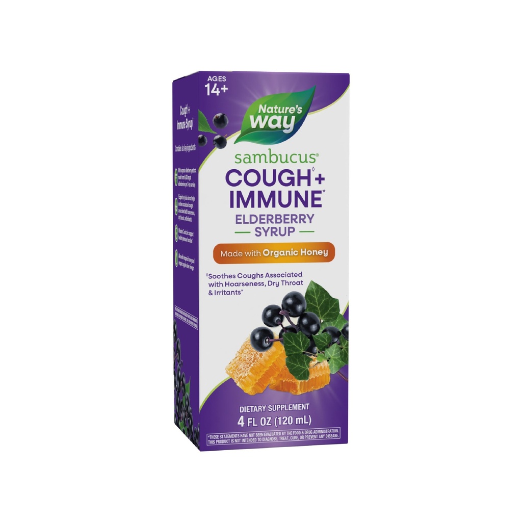 Nature's Way Sambucus HoneyBerry Cough Syrup Black Elderberry Extract & Organic Honey, Immune Support *, 4 Fl. Oz
