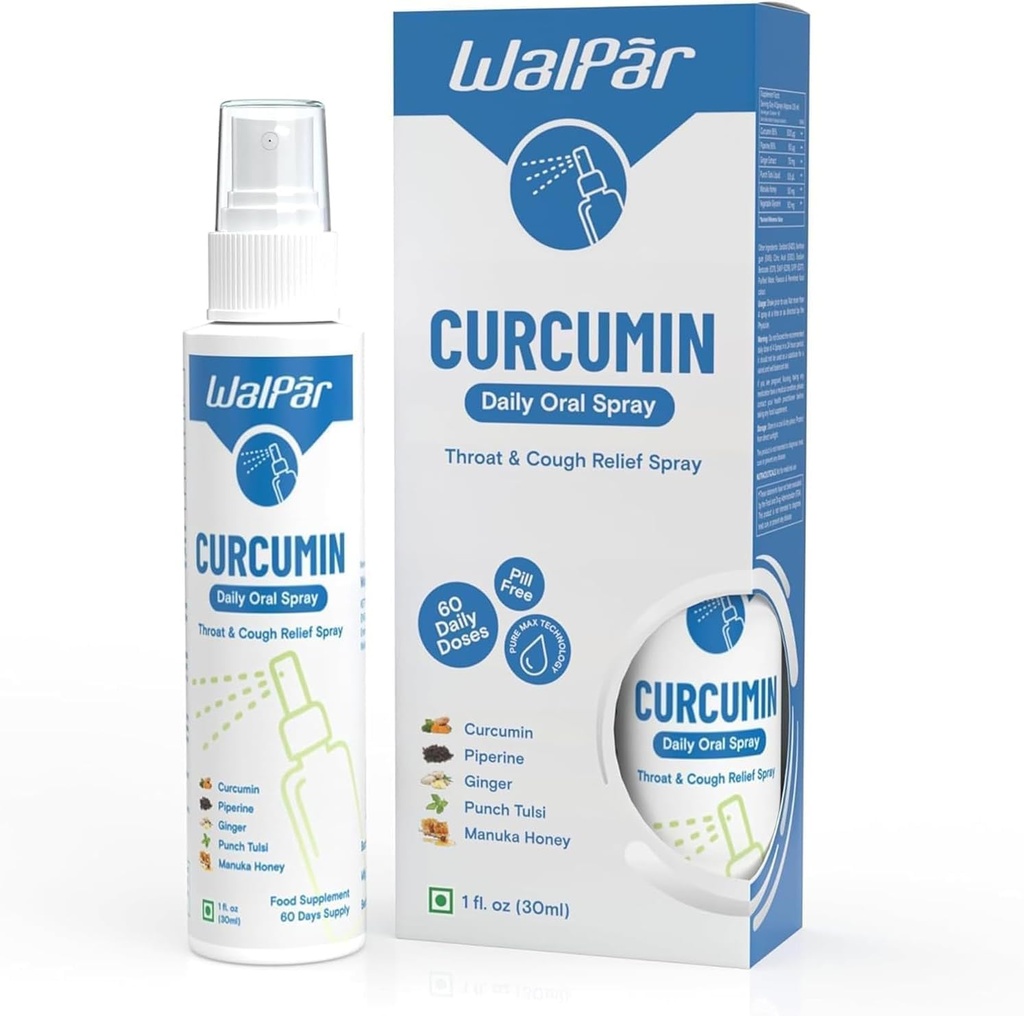 Curcumin Oral Spray - looduslik segu kurkumiini, Piperine, ingveri ekstrakti, Punch Tulsi ja Manuka Honey | 30ml 1 fl. oz | 60 päeva pakkumine