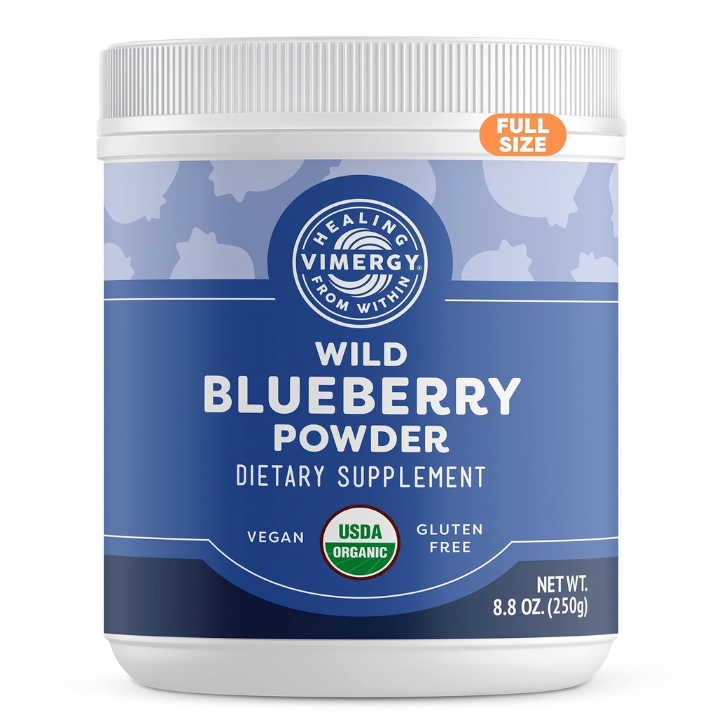 Vimergy Wild Blueberry pulber – kaitseb aju tervist * - toetab südame-veresoonkonna funktsiooni * - orgaaniline, vegan ja gluteenivaba - regulaarne suurus 250 g
