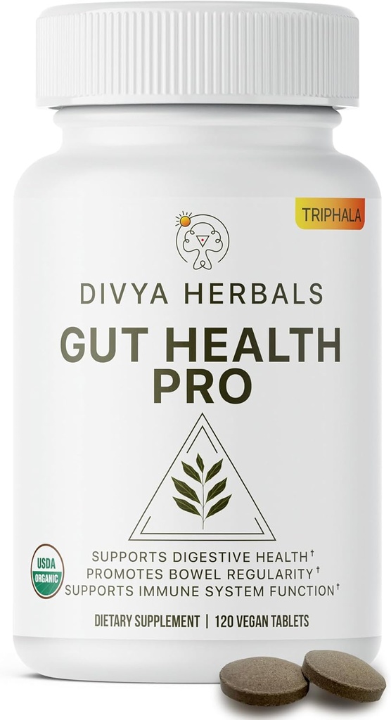 Gut Health Pro - Bloat Relief, Detox & Digestive Support - 100% Pure Organic Triphala Supplement - for Women & Men - Uncoated Vegan Tablets -120Ct