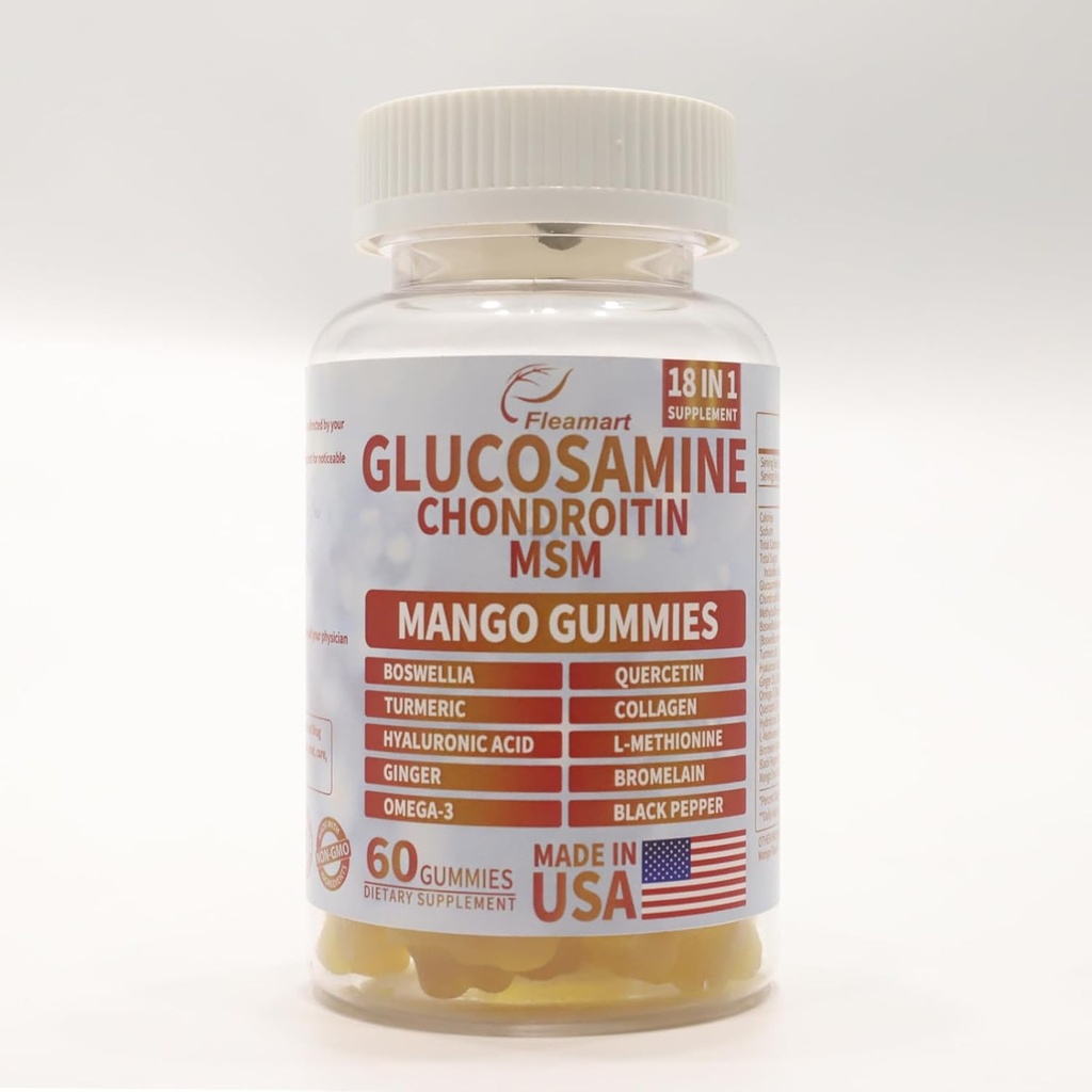 Glükoosamiin Chondroitin Gummies koos MSM 60 CT Suhkruvaba Glükoosamiin Kondroitin Gummies Kolmekordne tugevus liigese tervise ja immuunsuse toetamiseks täiskasvanutele, meestele ja naistele - Mango Maitse