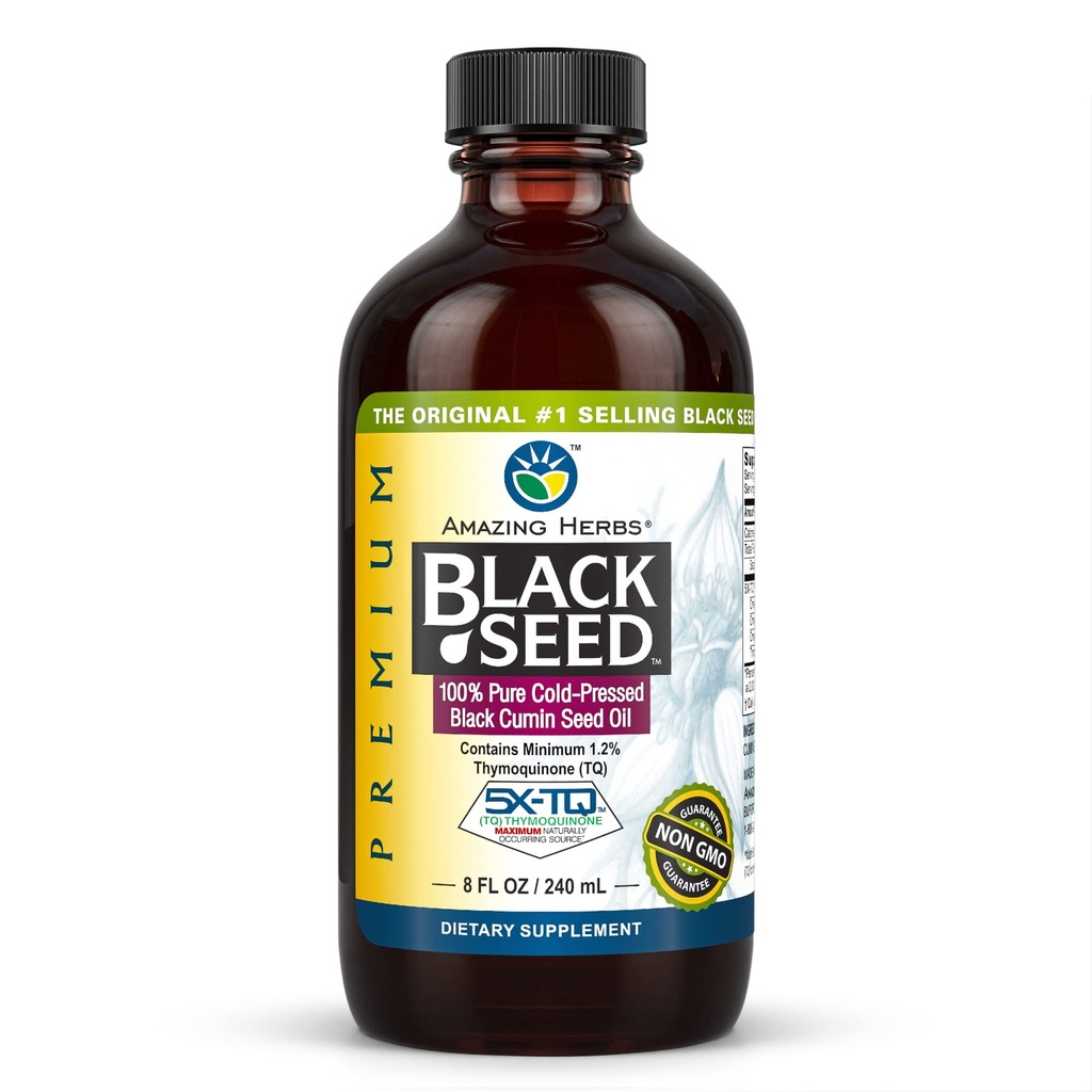 Hämmastavad maitsetaimed Premium Black Seed Oil - Gluteenivaba, Non GMO, Külmpressitud Nigella Sativa Aids seedetrakti tervises, immuunsüsteemi tugi, aju funktsioon - 8 Fl Oz