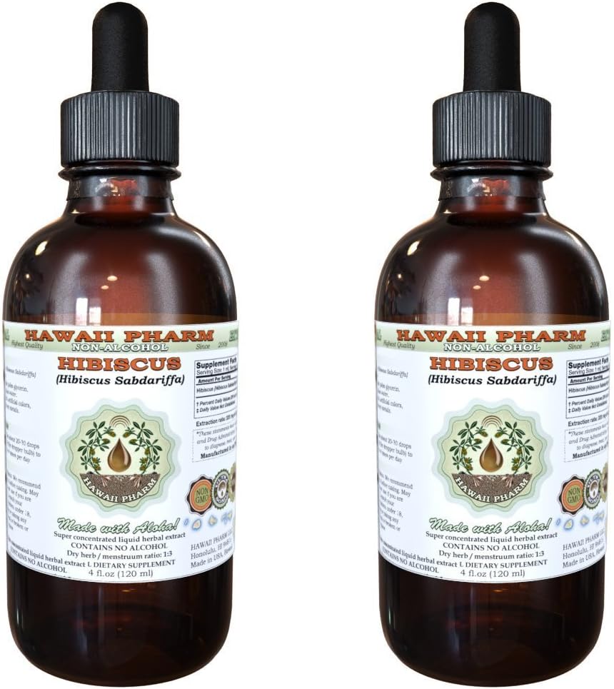 Hibiscus Alkoholivaba vedelik ekstrakt, orgaaniline Hibiscus (Hibiscus Sabdariffa) Kuivatatud õis Glycerite Hawaii Pharm Looduslik Taimne täiendus 2x2 oz