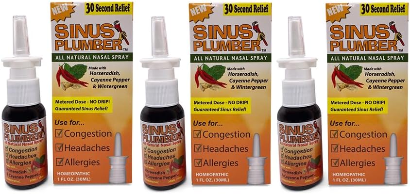 Sinus Plumber 3 Pack - looduslik soolane nina spray koos Capsicum Pepper ja Wintergreen