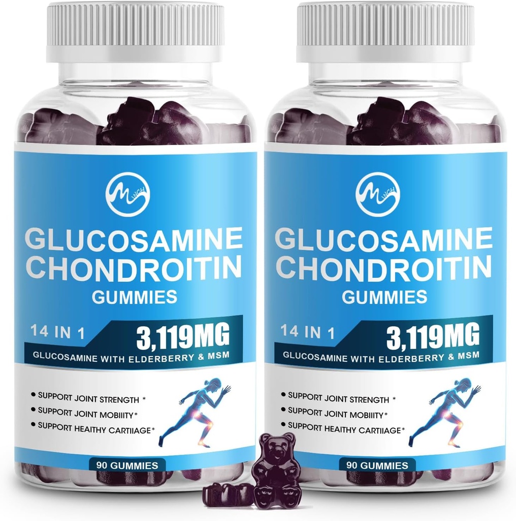 M tolli Glükosamiin Chondroitin Gummies, 1500mg Glükosamiini & 1000mg MSM per Serving, ühine tugilisa täiskasvanutele, Elderberry Maitse, 45 Servings(Pakett 2)