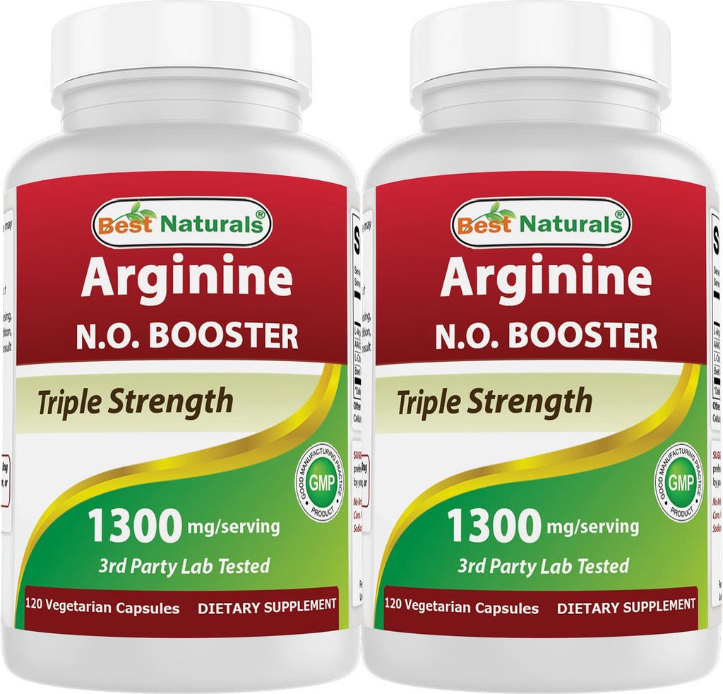 Parimad looduslikud L-arginiin NO kolmekordne tugevus 1300 mg 120 Veg kapslit (120 loendit (2 pakendis))
