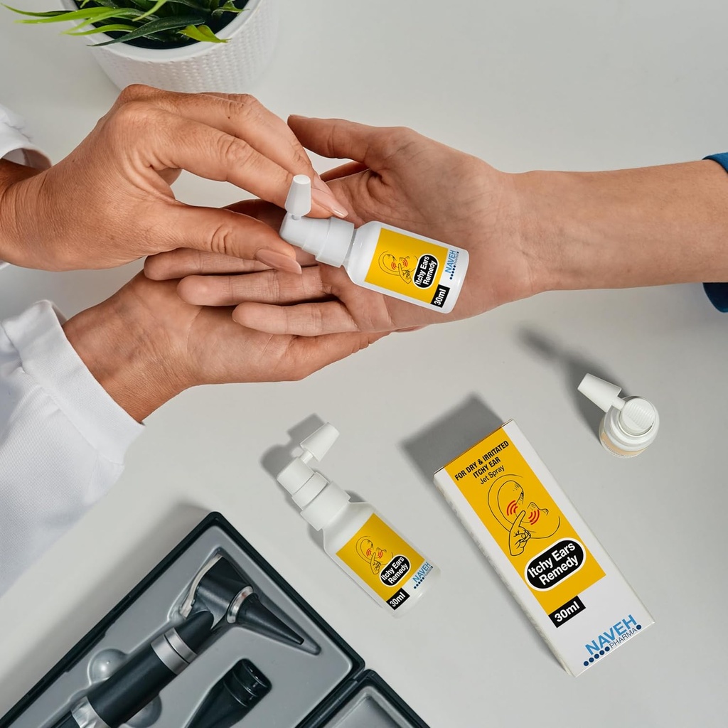 NAVEH PHARMA Kõrvade sügelemine Kõrvade puhastamine ja sügelemine | Ravib kõiki kõrva sügeluse põhjuseid | Jet Spray ekseemi raviks ja ummistunud kõrva leevendamiseks (2Fl Oz + 0,5 Fl Oz)