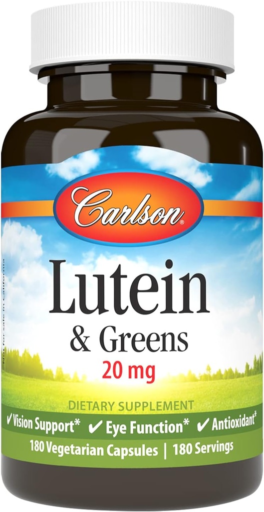 Carlson - Lutein & Greens, 20 mg, nägemise tugi ja silmafunktsioon, antioksüdant, 180 taimekapslit