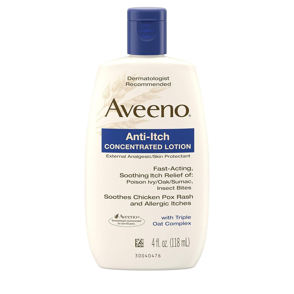 Aveeno Anti-Itch kontsentreeritud Lotion Calamine ja kolmekordne kaerakompleks, nahakaitse kiire toimega sügelus leevendust mürk Ivy, putukahammustused, kana rõuged ja allergilised sügelused, 4 fl. oz