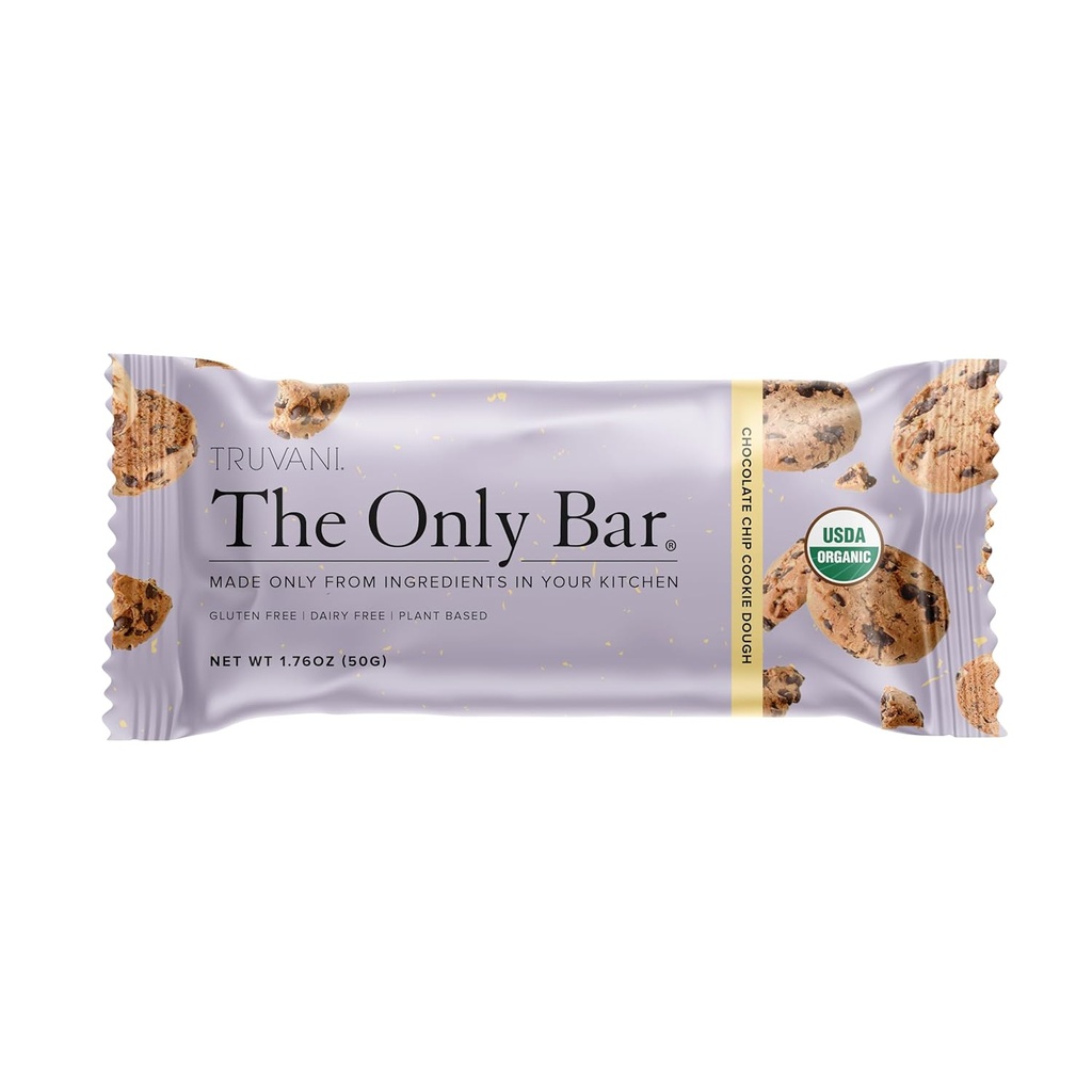 Truvani taimepõhised snack baarid | Šokolaadiküpsise tainas 1 pakend | 5 g valku | USDA orgaaniline ja vegan | Ainus baar | Piima-, soja- ja gluteenivaba | Individuaalselt pakitud