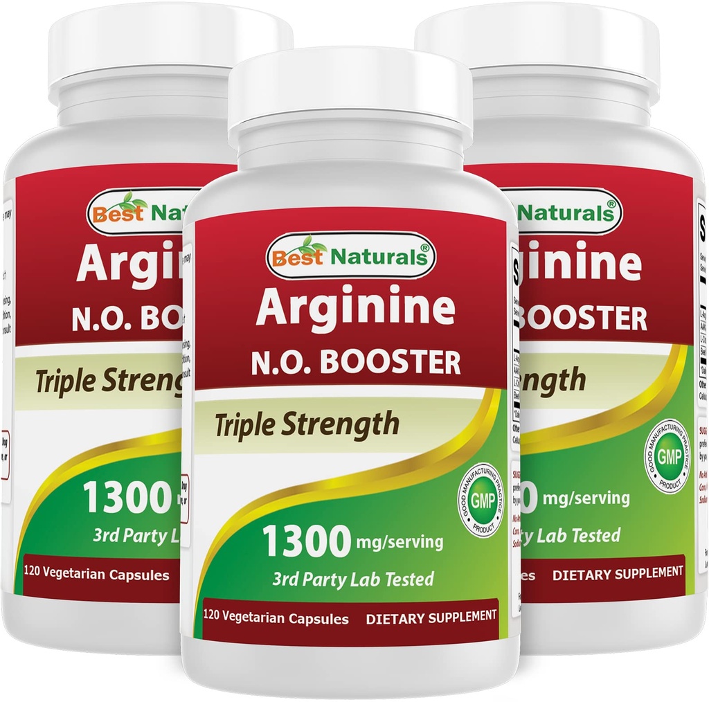 Parimad looduslikud L-arginiin NO kolmekordne tugevus 1300 mg 120 Veg kapslit (120 loendit (3 pakendit))