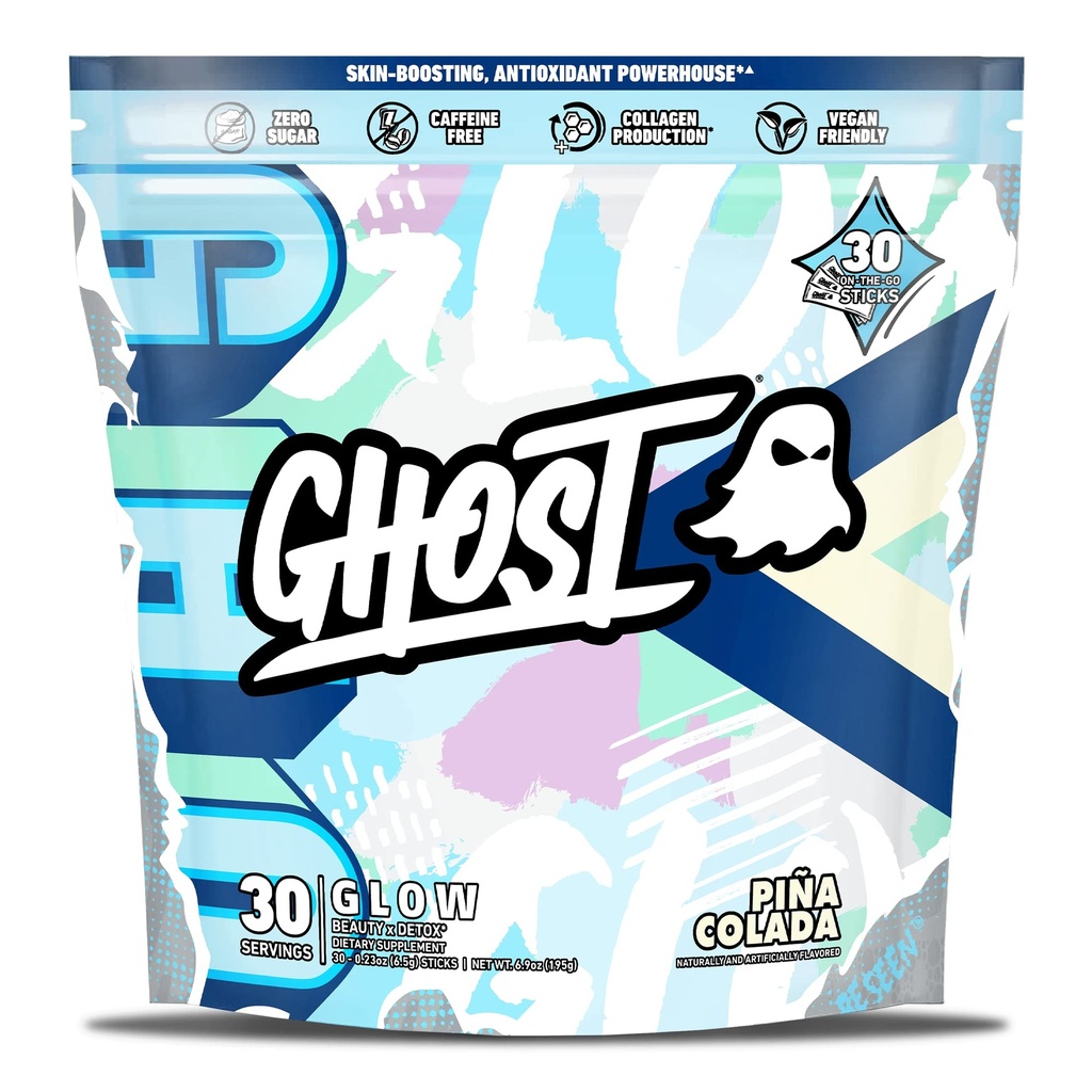 Glow Sticks: Ilu ja Detox Supplement - 30 On-The-Go Stick Packs, Pina Colada - hüaluroonhape, biotiin ja L-Theanine naha stimuleerimiseks - suhkruvaba, gluteenivaba