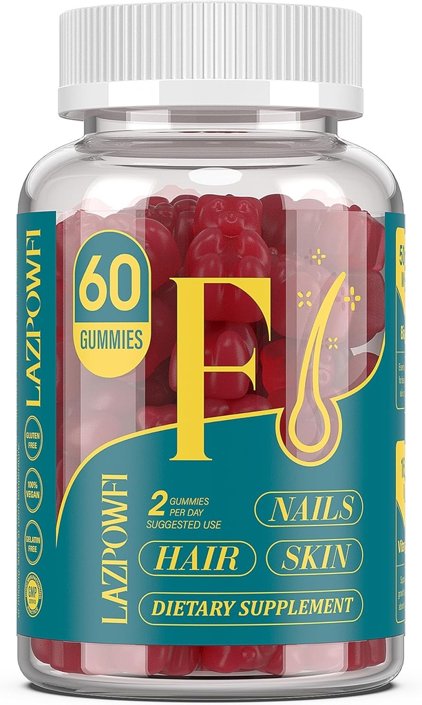 Biotin Gummies juustele, nahale ja küüntele - juuste vitamiinid meestele ja naistele, 10 000 mikrogrammi Max Tugevus Vitamiin B7 juuste kasvuks ja tugevamad küüned, 60 loendit - Jõhvikas Falvor