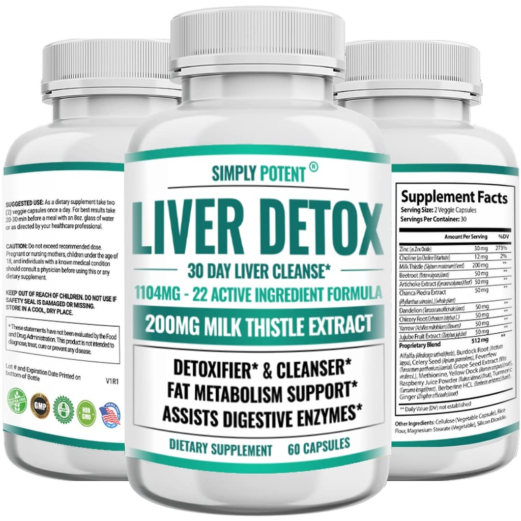 Maksa puhastamine Detox & Repair Supplement, Artišokk Ekstrakt Maksa tervise valem w 22 maitsetaimed Maksa toetuseks, Maksa detox Puhastuspillid - Piimaohakas Dandelion Turmeric Ginger Beet Zinc, 60 kapslit