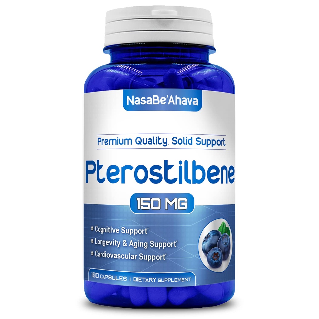 Extra Tugevus Pterostilbene Supplement | Vegan Sõbralik 150mg Pterostilbene Kapslid | Antioksüdandid täiendada vananeva südame immuunsüsteemi ja aju toetust | Valmistatud USAs (180 päeva pakkumine)