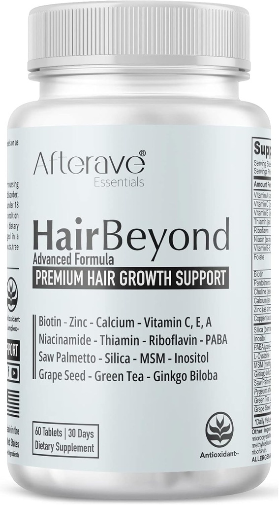 HairBeyond Advanced Juuste kasvu valem parandab folliikulite ja peanaha tugevust tugevamaks kasvuks, juuste väljalangemise kaitse, A-, C-, E-, B-kompleks Saw Palmetto Silica Tsink Kaltsium Niatsiin Tiamiin Biotiin