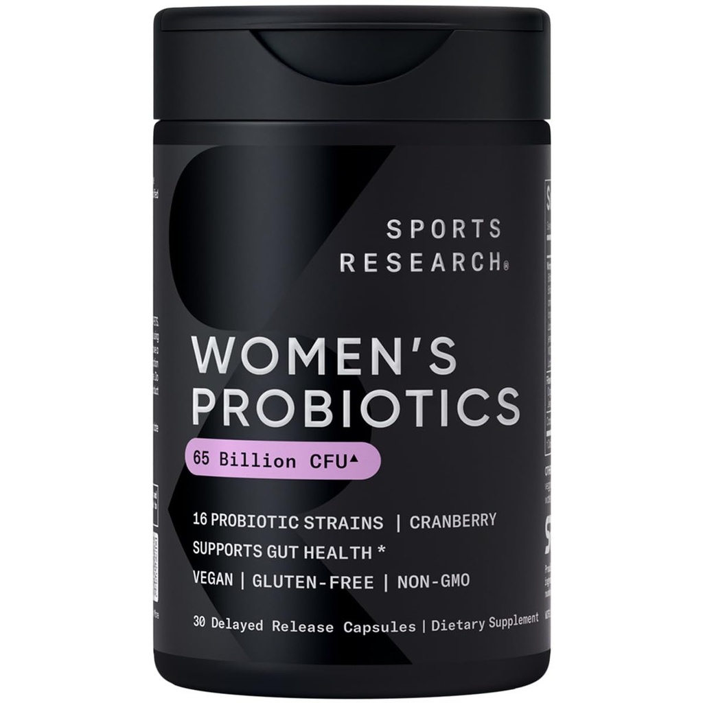 Sport Research® Naiste probiootikumid prebiootikumidega, 65 miljardit CFU - Vegankapslid soolestiku tervise ja seedetrakti toetuseks, probiootikumid naistele, kellel on jõhvikas - mitte-GMO kontrollitud ja gluteenivaba - 30 loend