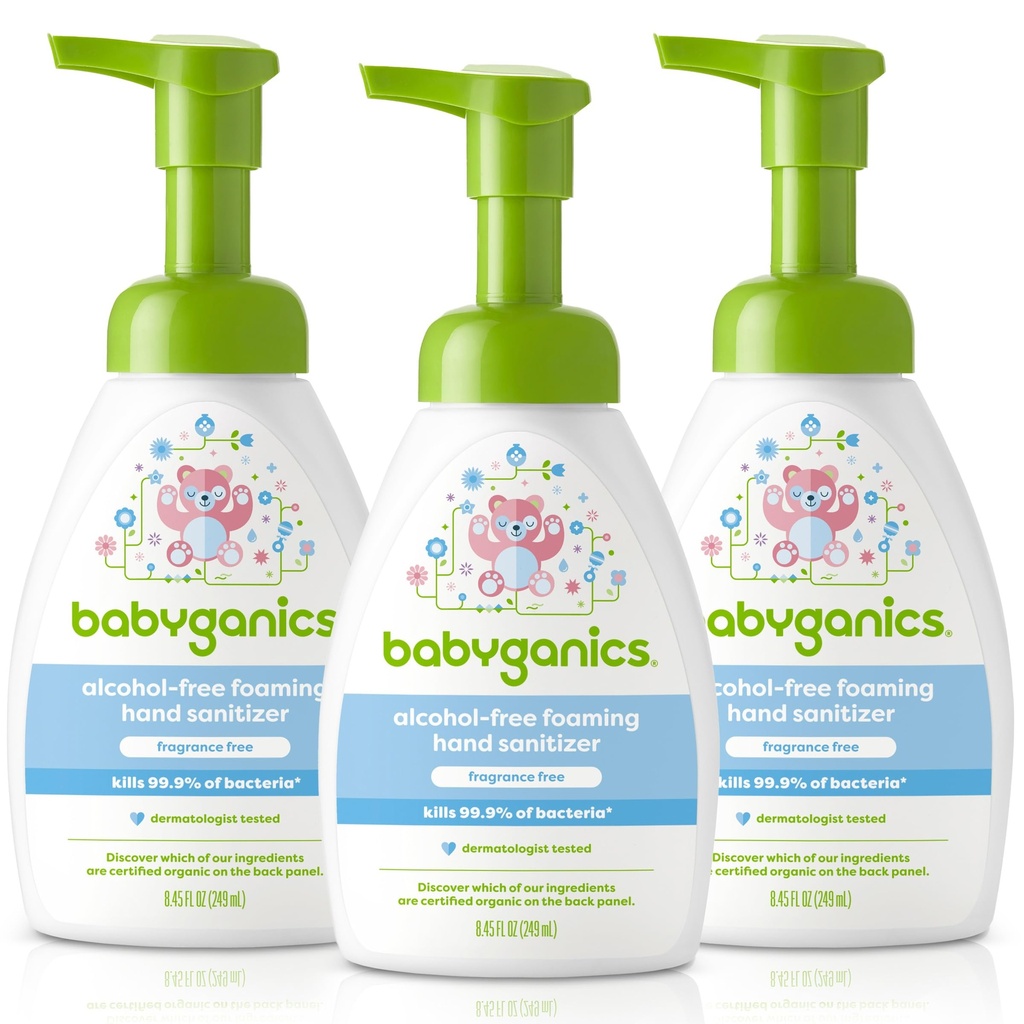 Babyganics Alkoholivaba vahutav käsi Sanitizer, Pump Pudel, Lõhnavaba, 8.45 oz, 3 Pack