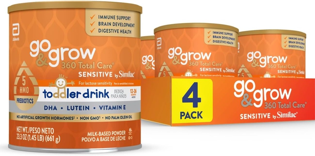 Go & Grow 360 Total Care Sensitive by Similac Toddler Toitumisjook 5 HMO-ga, pulber, 23, 3 oz Can, 4 pakend