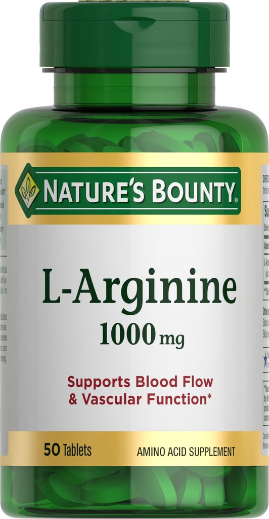 Looduse Bounty L-arginiin 1000mg verevoolu ja veresoonte funktsiooni toetamiseks - mitte-GMO, gluteenivaba, 50 tabletti