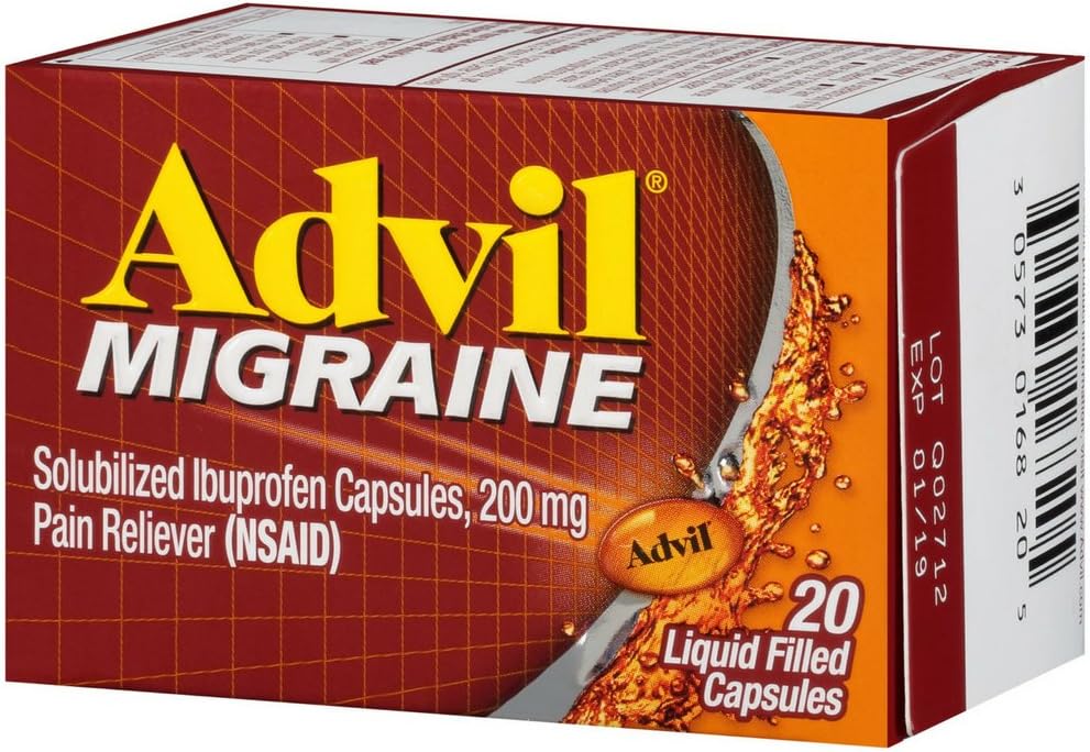 Advil Migreen Pain Reliever, Solubilized Ibuprofeen 200mg, 20 Count, vedelad täidetud kapslid, võimas migreeni leevendamine