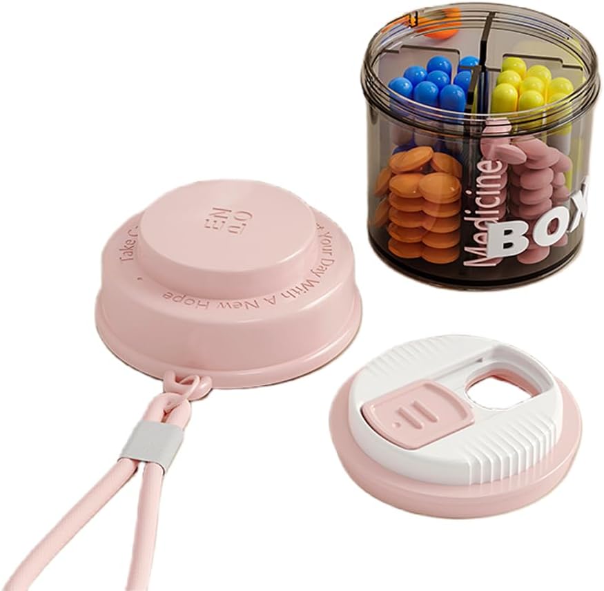 Roosa Pill Box naistele Rahakott, väike Pill Box, Travel Pill Korraldaja, 4 sektsiooni Pill Pudelid, mahub Tasku, Käekott Pill Korraldaja, Travel Pill ümbris (Pink)
