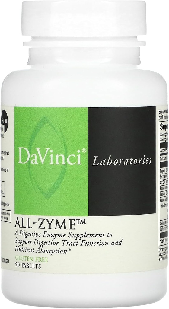 Davinci Laboratories - All-Zyme, Proteolüütilised Ensüümid ja Seedetrakti Ensüümi Lisand, Bloating, Gaas, Kõhukinnisus ja liigeste Tervis, Mitte-GMO koostisosad, 90 tabletti