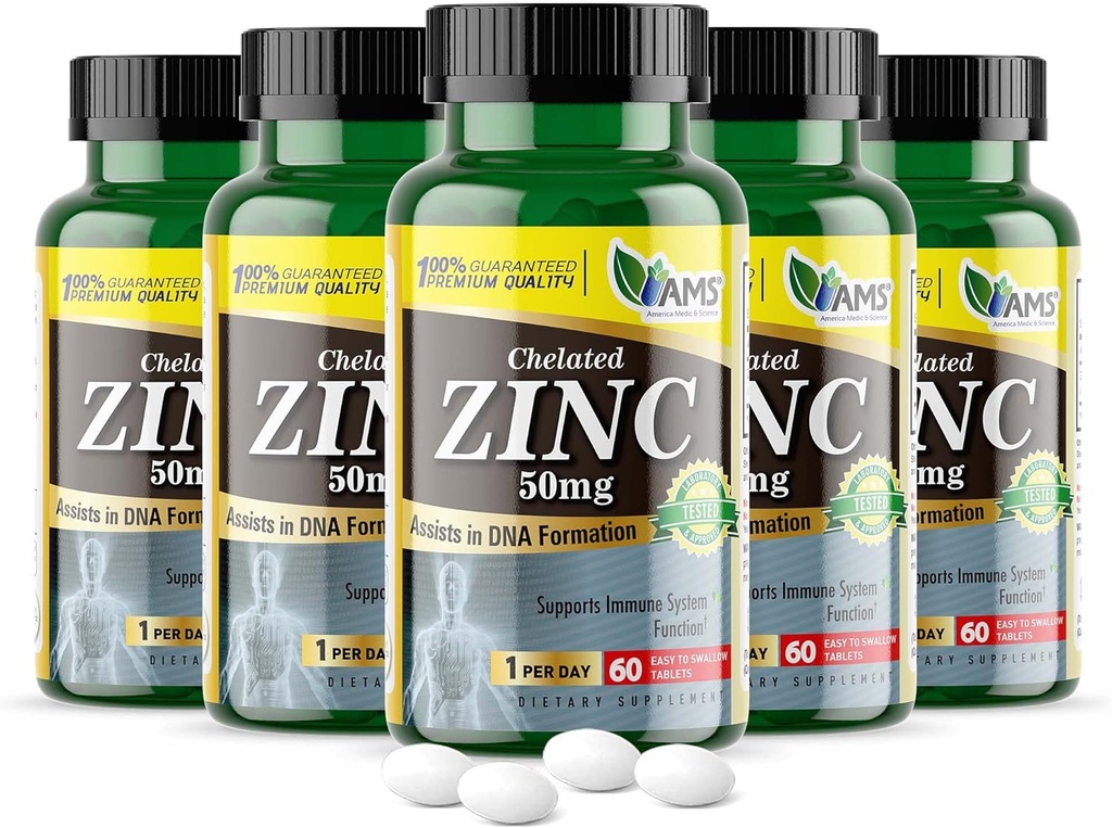 Ameerika meditsiin ja teadus Kelaaditud tsink 50 mg toidulisandeid (5 pakendis 60 tabletti) Immuunsüsteemi tugevdaja ja võimas antioksüdant pillid täiskasvanutele meestele ja naistele | Väga imenduv mineraal, parandab meeleolu ja une