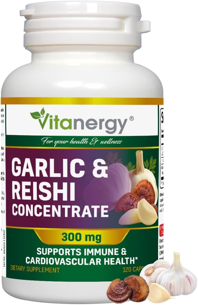 Küüslauk & Reishi kapslid - Kardiovaskulaarne tervis & immuunsuse tugi - Potent Whole Bulbs Extract, No Aftertaste - 120 Vegan Caps