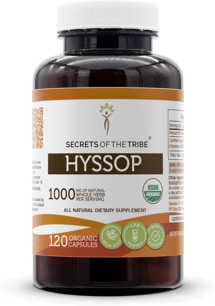 Hõimu saladused Hyssop USDA orgaanilised kapslid | sertifitseeritud orgaanilised taimetoitlased kapslid, taimsed toidulisandid | Hyssopus officinalis kuivatatud ravimtaim (120 loend)