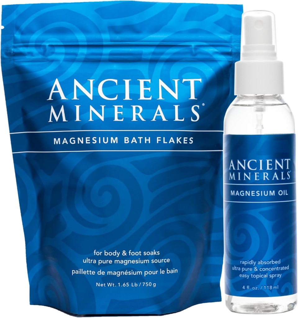 Ancient Mineraalid Magneesium Vannihelbed ja Magneesiumõli Spray Bundle - Puhas Ehtne Zechstein Chloride