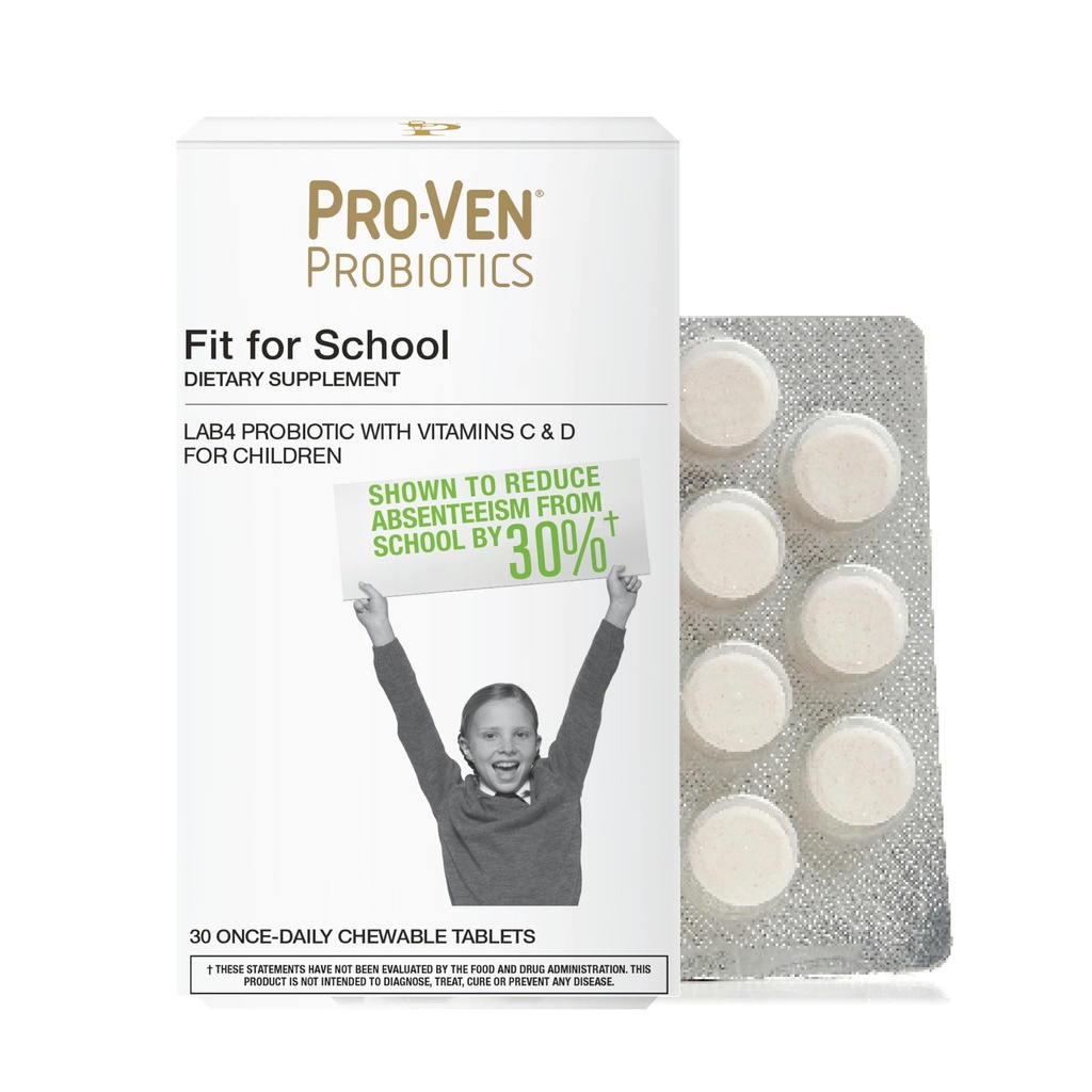 Pro-Ven Fit koolilastele Probiootilised närimistabletid | 12,5 miljardit CFU-d C & D-vitamiiniga vanuses 4...16 | Looduslik maasikamaitse | Taimetoitlane, gluteeni- ja laktoosivaba | 30 igapäevast tabletti