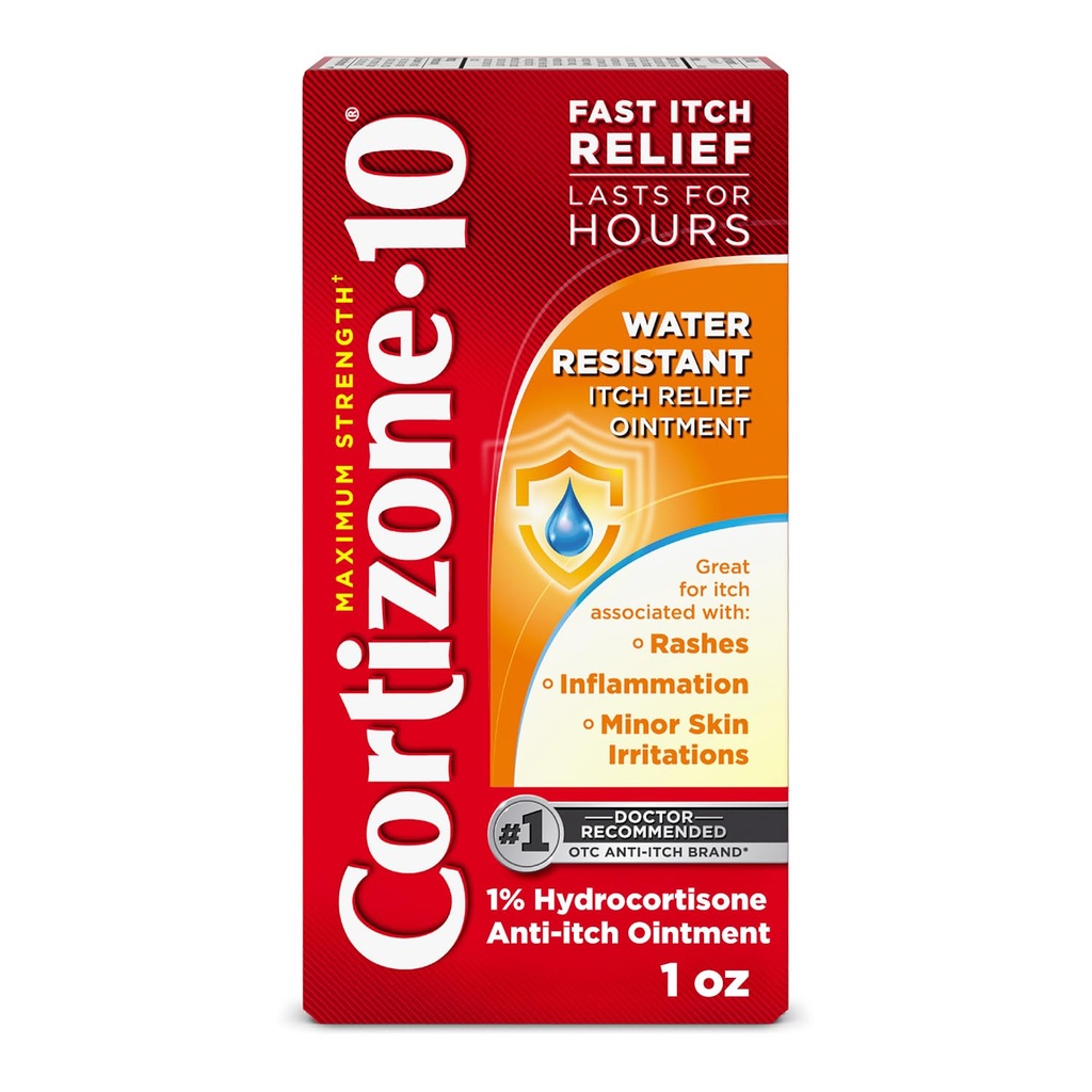 Kortisoon-10 Maksimaalne veekindel sügelusravi salv, 1% hüdrokortisoon, kiiretoimeline, kreemivastane koor veahammustustele, lööve, ekseem, psoriaas, mürk Ivy, tamm, Sumac & More, 1 oz