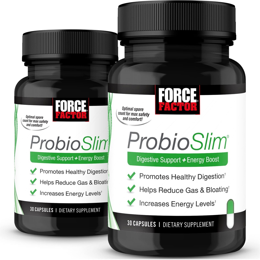 FORCE FACTOR ProbioSlim, 2-Pack, probiootiline lisand probiootikumidega naistele ja meestele ja rohelise tee ekstrakt, gaasi vähendamine, puhitus, kõhukinnisus, seedetrakti tervise toetamine ja soolestiku tervis, 60 kapslit
