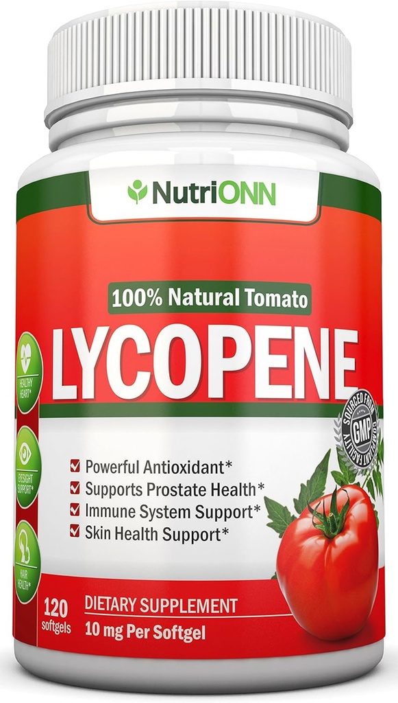 Lükopeen - 10MG - 120 Softgels - 3 kuu pakkumine - Premium kvaliteedi antioksüdant - 100% looduslik tomat - suurepärane eesnäärme tervise, immuunsüsteemi toetuse, südame tervise ja nägemise toetamiseks