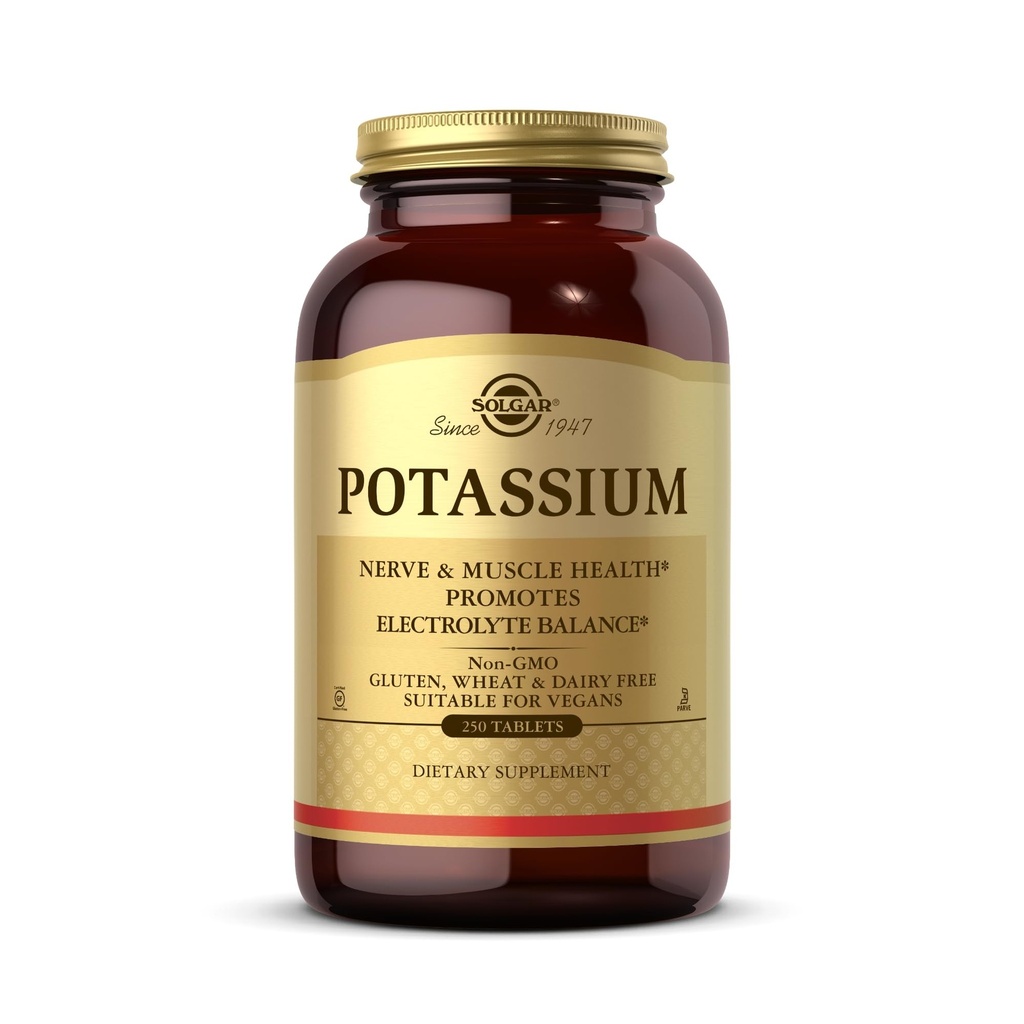 Solgar Kaalium - 250 tabletti - närvide ja lihaste tervis, soodustab elektrolüütide tasakaalu - Vegan, Gluten & Dairy Free, Kosher - 250 serveerimist