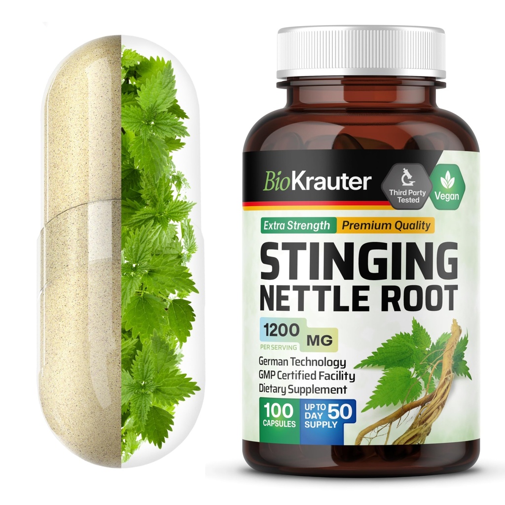 BIO KRAUTER nõelkapslid 1200 mg - 100 looduslik kuseteede ja üldine tugikapslid - nõgesjuure pulber (Urtica Dioica ) - mitte GMO